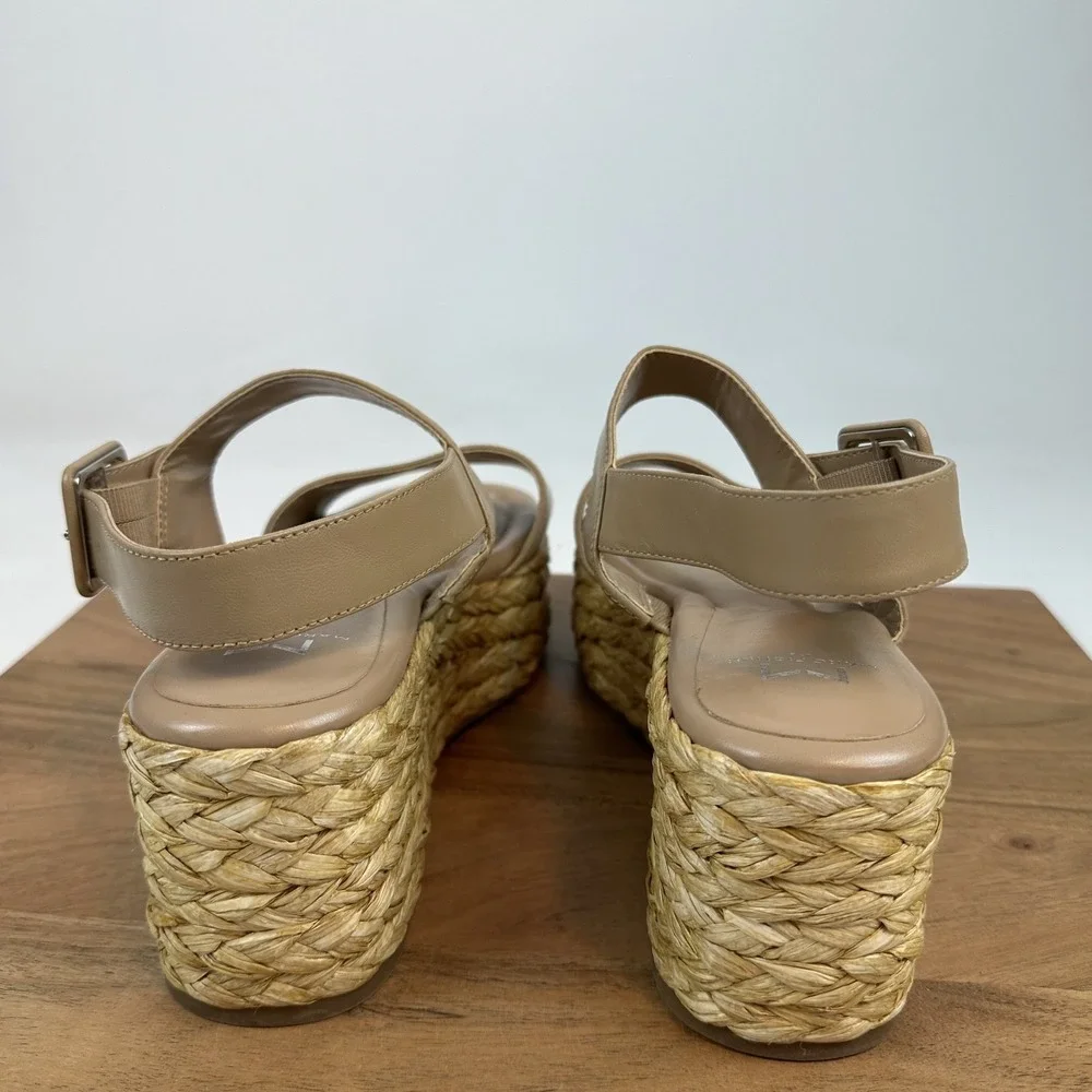 New Womens Marc Fisher Patryce Tan Leather Espadrille Platform‎ Wedges Size 10 M